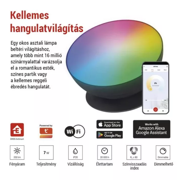 GOSMART LED-ES LÁMPA AMBI 7W 330LM FEKETE RGB WiFi  ZCW11BR