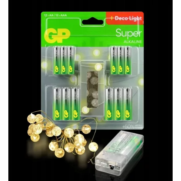 GP G-TECH Super Alkáli elem AA 12db + AAA 12db + LED fényfüzér (2m) B0164MC