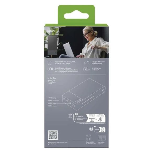GP Powerbank M2+ Series, 20 000 mAh, 22,5 W, szürke B6320GY