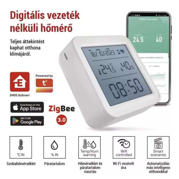 EMOS GoSmart Digitális vezeték nélküli hőmérő EGS0101 ZigBee Wifi
