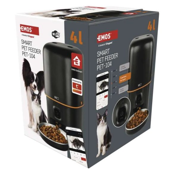 EMOS GoSmart állateledel adagoló kamerával Pet Care, 4 l, fekete, Wi-Fi H6004