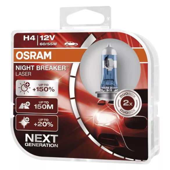 OSRAM H4 Night Breaker Leaser izzó 12V 55W 64193 NBL 2db-os kiszerelés 1db/ár!