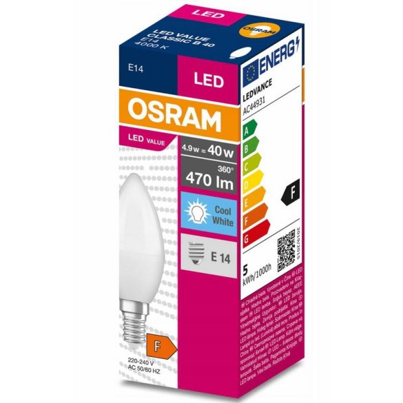 OSRAM Value LED E14 4,9W-4000K 470lumen GYERTYA CLASSIC B40