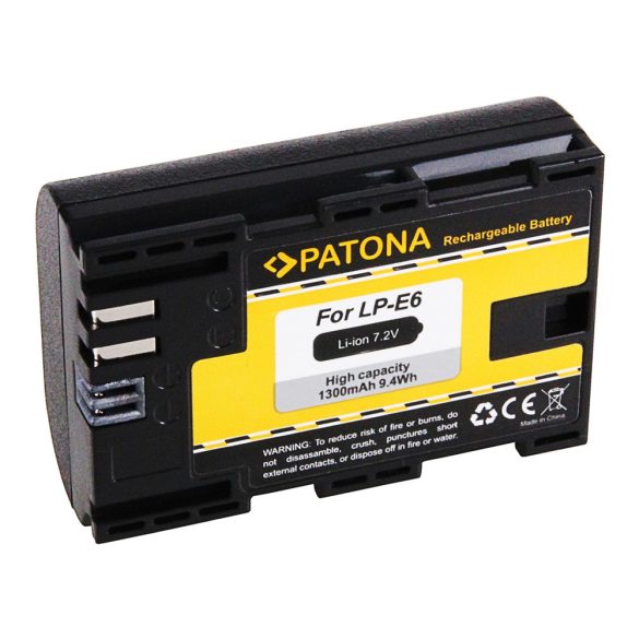 CANON kamera akku LP-E6 LPE6 EOS R utángyártott (Patona) 7,2V 1300mAh