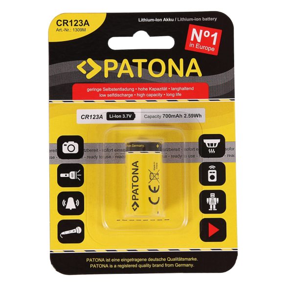 PATONA 16340 (CR123) 3,7V,700 mAh Li-ion akku védelemmel (1309)
