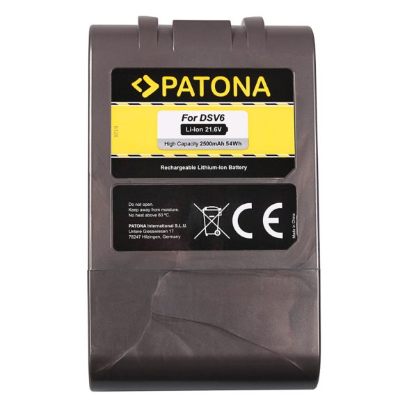 DYSON V6 DC56 SV03 21,6V 2500mAh akkumulátor utángyártott (Patona) Li-Ion
