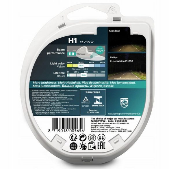 Philips H1 X-Treme Vision PRO autó izzó 12V 55W +150% fény!