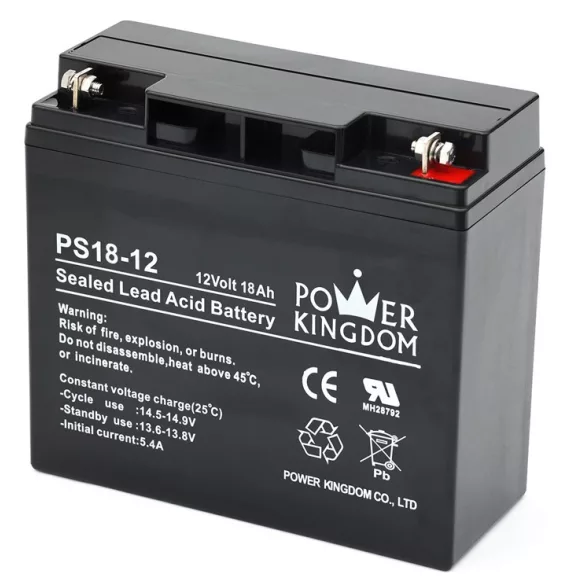 POWER KINGDOM 12V 18Ah PS18-12 ólomakku,VRLA, 181x77x165mm, (T3)