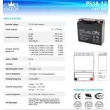 POWER KINGDOM 12V 18Ah PS18-12 ólomakku,VRLA, 181x77x165mm, (T3)
