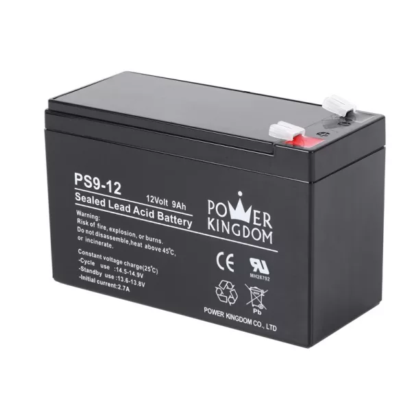 POWER KINGDOM 12V 9Ah PS9-12 ólomakku,VRLA, 151x65x94mm Faston 6,3mm (T2)