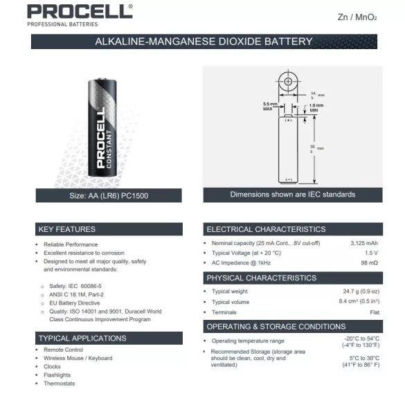 Duracell Procell Constant PC1500 (AA) ceruza ipari elem fóliás/4 1,5V