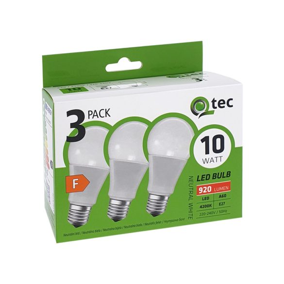 Qtec LED A60 10W E27 4200K 920 lumen,3db-os KISZERELÉS!