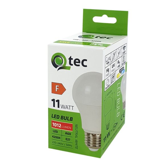 Qtec LED E27 11W A60 4200K (semleges fehér) 1012 lm