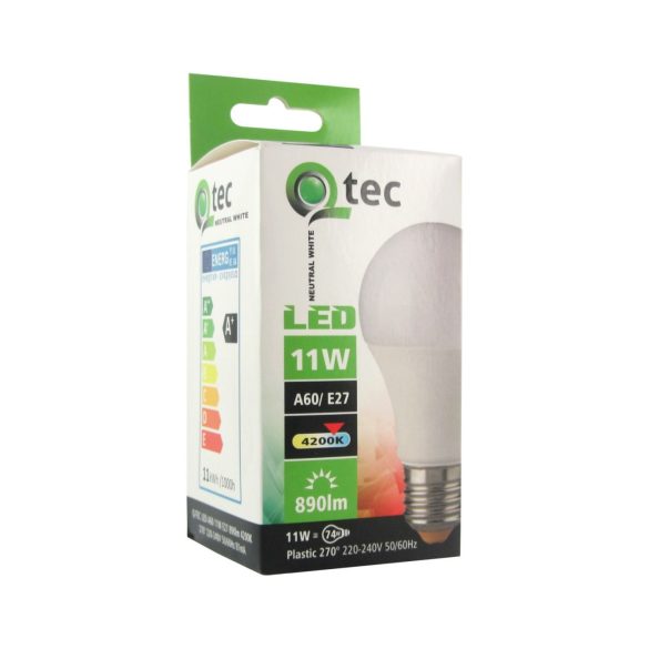 Qtec LED E27 11W A60 4200K (semleges fehér) 1012 lm