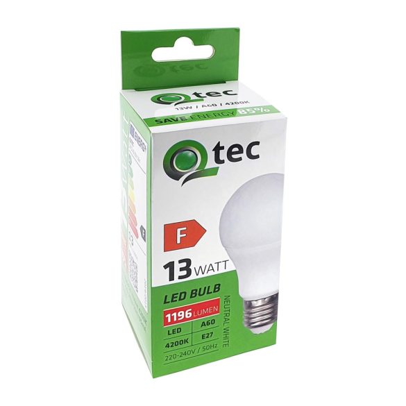 Qtec LED E27 13W A60 4200K (semleges fehér) 1196m