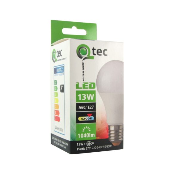 Qtec LED E27 13W A60 4200K (semleges fehér) 1196m