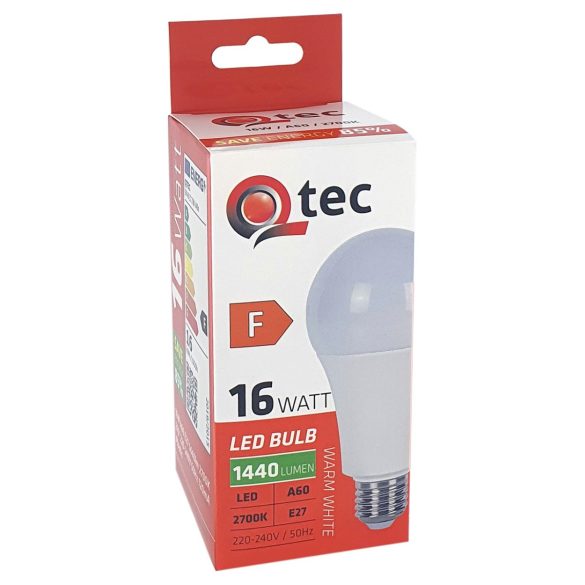 Qtec LED E27 16W A60 2700K (meleg fehér) 1440m