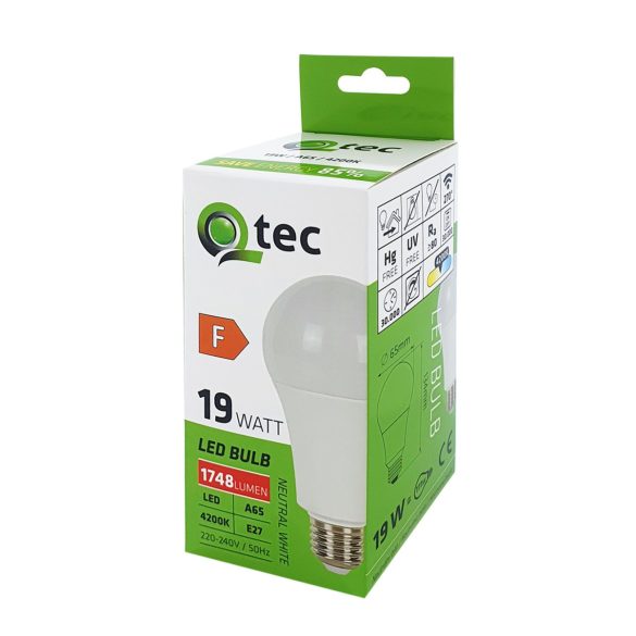 Qtec LED E27 19W A65 4200K (semleges fehér) 1748lm