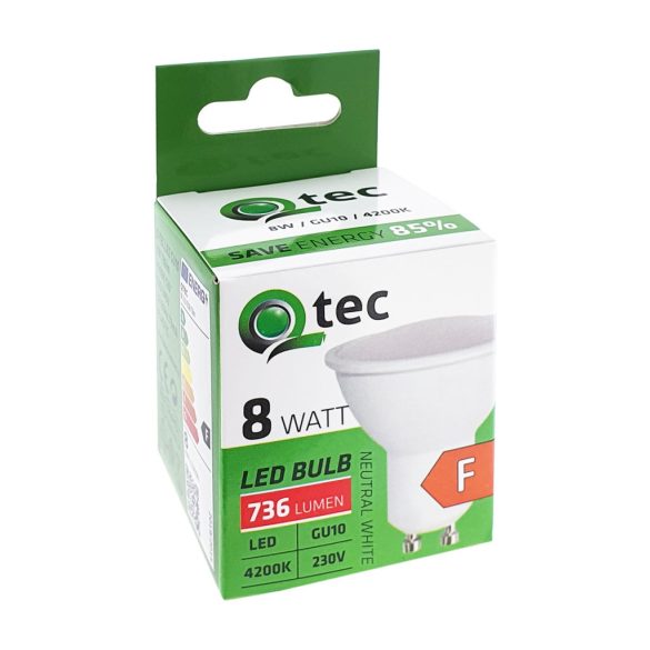 Qtec LED GU-10 8W 4200K (semleges fehér) 736 lm P598