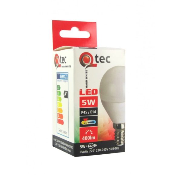 Qtec LED E14 5W P45 kisgömb 2700K (meleg fehér) 400lm