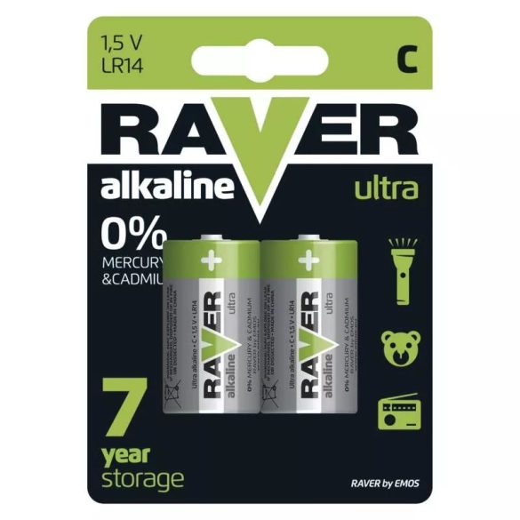 RAVER Ultra alkáli elem C baby LR14  2db/bliszter B7931