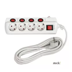   STECK TÚLFESZÜLTSÉGVÉDŐ külön kapcsolható elosztó 4 aljzat/5 méter SEK 450K