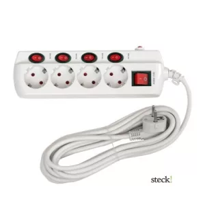 STECK TÚLFESZÜLTSÉGVÉDŐ külön kapcsolható elosztó 4 aljzat/5 méter SEK 450K