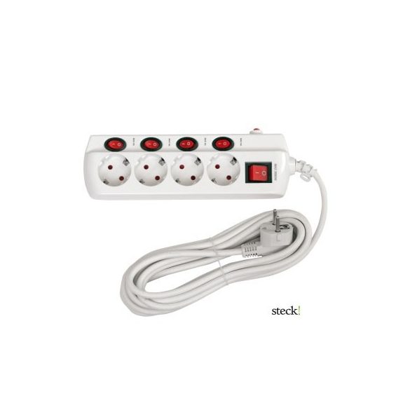 STECK TÚLFESZÜLTSÉGVÉDŐ külön kapcsolható elosztó 4 aljzat/5 méter SEK 450K