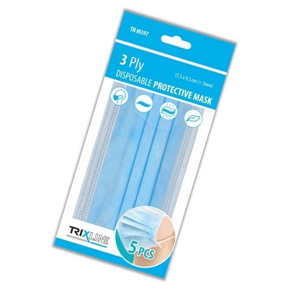 Szájmaszk 3 rétegű  (arcmaszk) gumis  RAKTÁRON!!! 50db-os(10x5db) kiszerelés