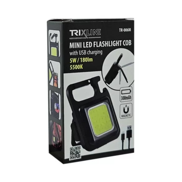 TRIXLINE TR006M 5W COB LED TÖLTHETŐ MINI ZSEBLÁMPA-SÖRNYITÓ 180 lm