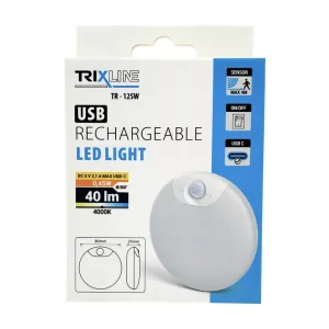 Trixline TR-12SW LED mozgásérzékelős akkumulátoros éjszakai fény USB