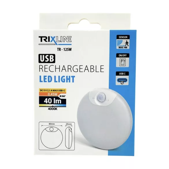 Trixline TR-12SW LED mozgásérzékelős akkumulátoros éjszakai fény USB