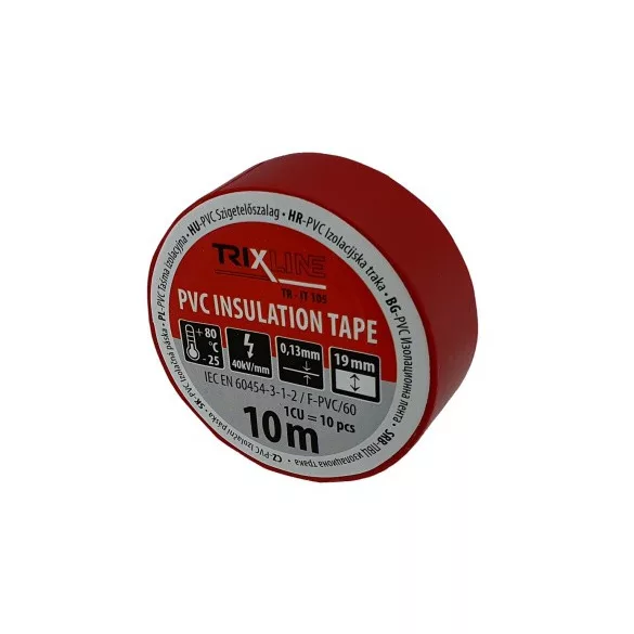 TRIXLINE SZIGETELŐSZALAG 19/10 PIROS 10 méter TR-IT105