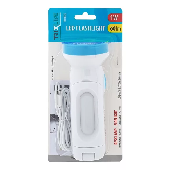 TRIXLINE LED tölthető elemlámpa 60 lumen, kihajtható.