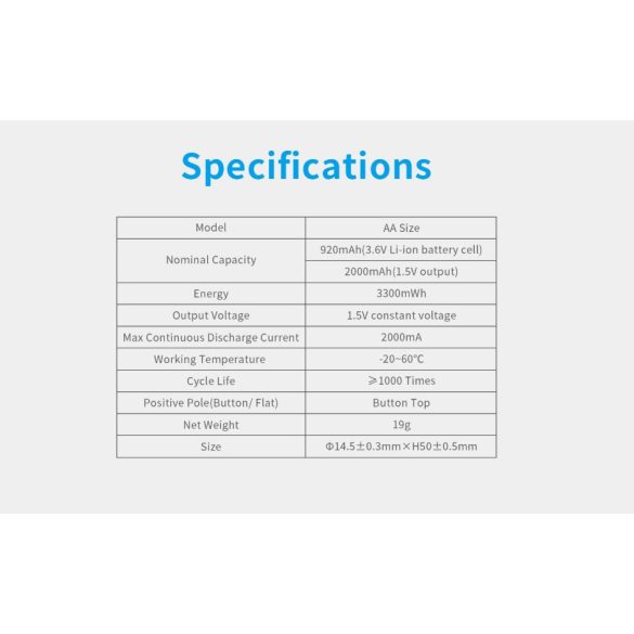 XTAR 14500 ( AA) 1.5V-OS 2000 mAh (3300 mWh) LITHIUM AKKU VÉDELEMMEL
