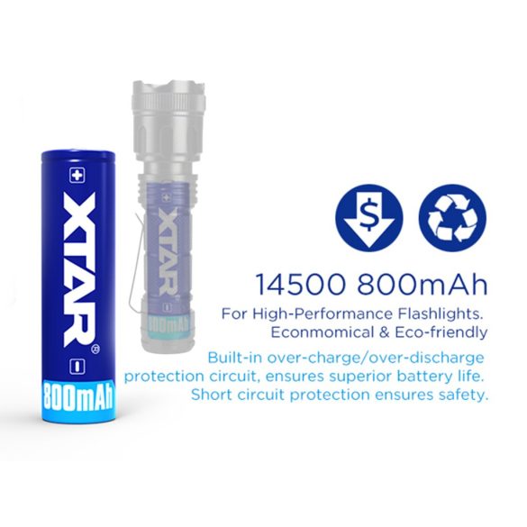 XTAR 14500 (AA,HR6) 3,7V-os 800mAh Li-ion akku védelemmel