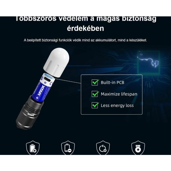 XTAR 16340 (R-CR123) 3,7V 900 mAh Li-ion akku védelemmel USB-C