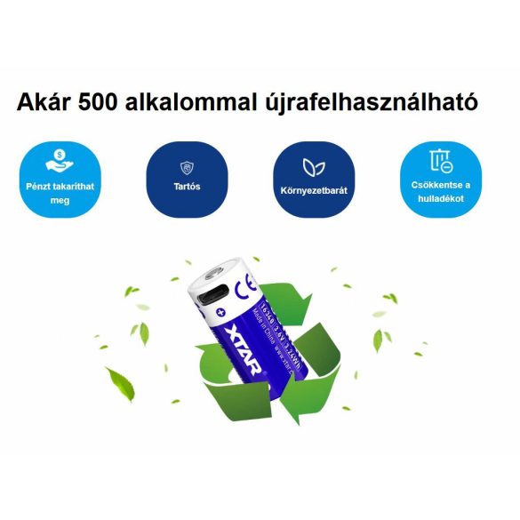 XTAR 16340 (R-CR123) 3,7V 900 mAh Li-ion akku védelemmel USB-C