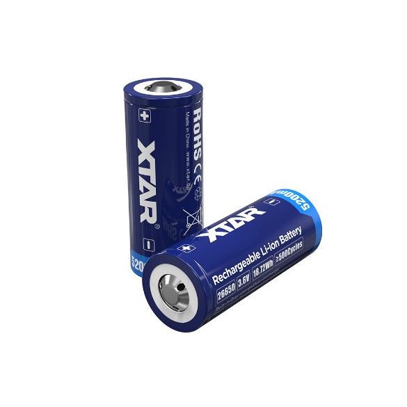 XTAR 26650 3,7V-os Li-ion akku védelemmel, 5200mAh