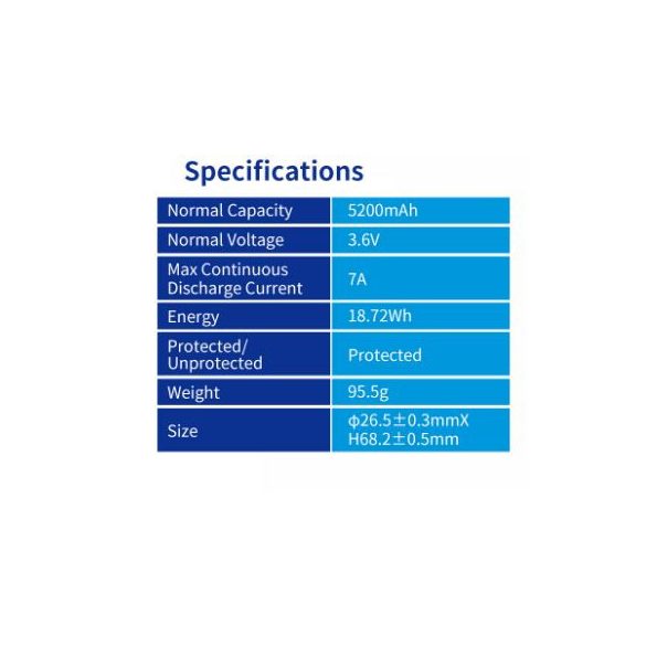XTAR 26650 3,7V-os Li-ion akku védelemmel, 5200mAh