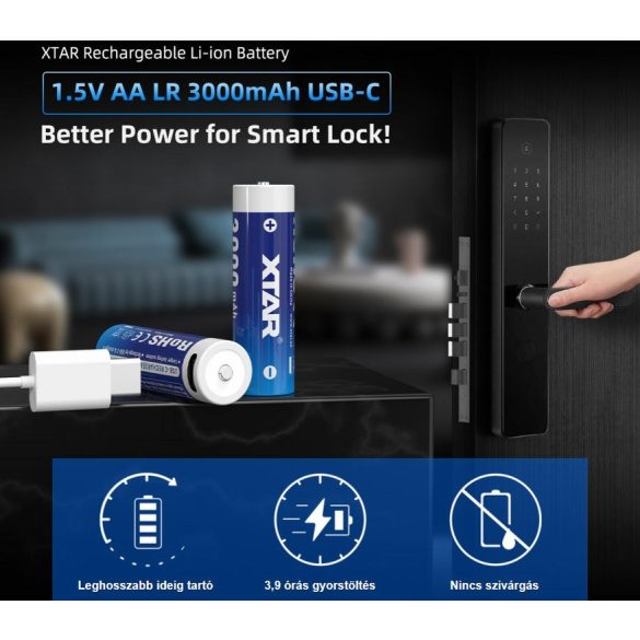 XTAR 14500 ( AA) 1.5V-OS 3000 mAh Li-ion akku védelemmel USB-C+TOK
