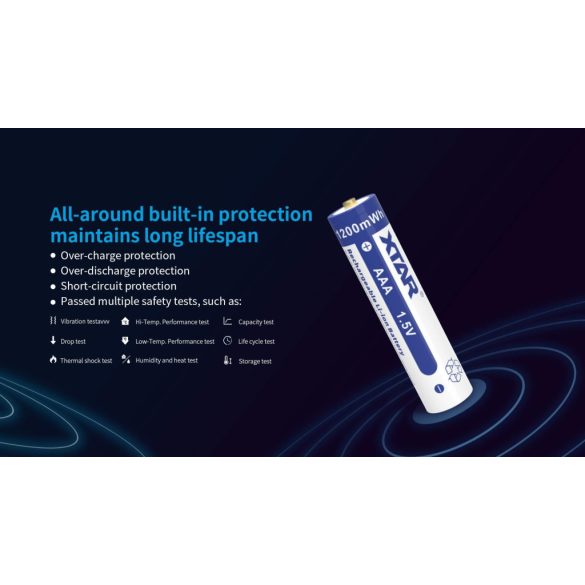 XTAR 10440 AAA 1.5V-OS 750 mAh (1200 mWh) LITHIUM AKKU,VÉDELEMMEL