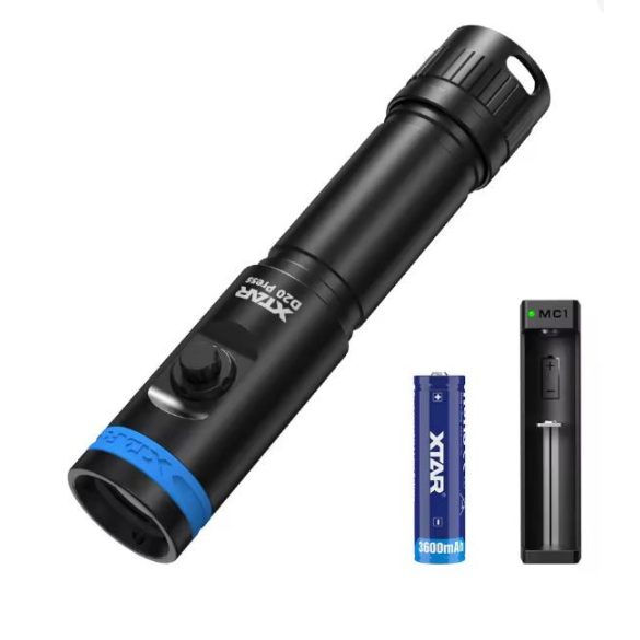 XTAR D20 PRESS 1200 SET búvárlámpa,100m vízálló,1200 lumen
