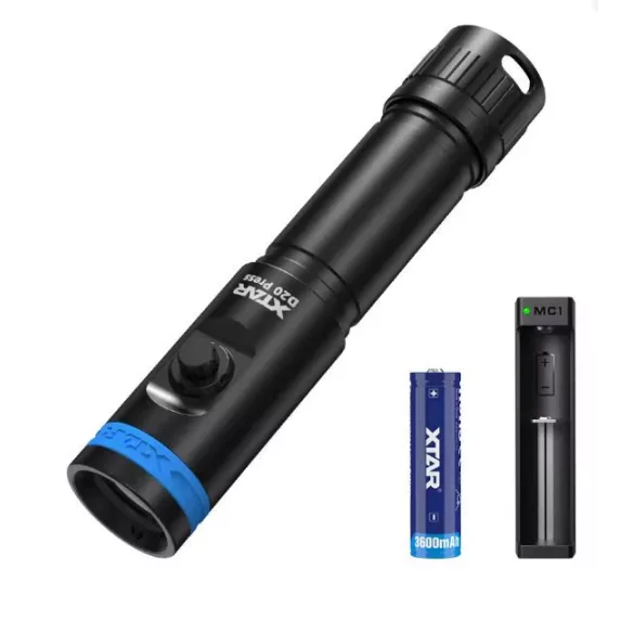 XTAR D20 PRESS 1200 SET búvárlámpa,100m vízálló,1200 lumen