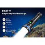 XTAR D26 2800 SET búvárlámpa,100m vízálló,2800lm,+1db 21700 akku