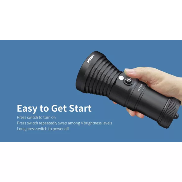 XTAR D28 3600 SET búvárlámpa,100m vízálló,3600lm+MC4S töltő+4x18650 akku