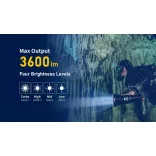 XTAR D28 3600 SET búvárlámpa,100m vízálló,3600lm+MC4S töltő+4x18650 akku