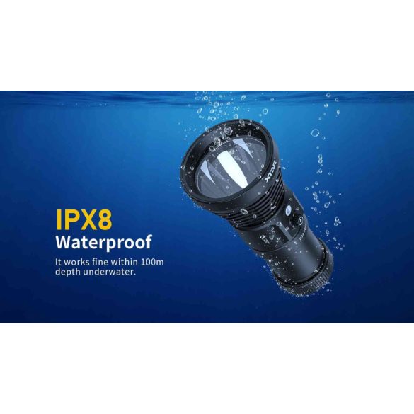 XTAR D28 3600 SET búvárlámpa,100m vízálló,3600lm+MC4S töltő+4x18650 akku