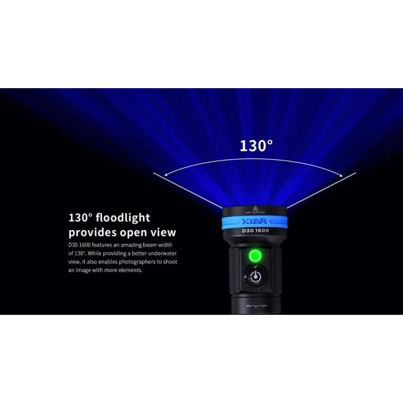 XTAR D30 1600 SET búvárlámpa,100m vízálló,1600lm+MC1 töltő+26650 akku