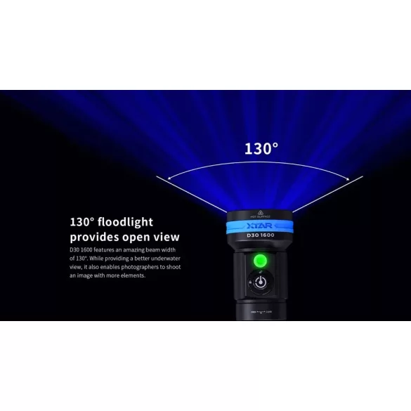XTAR D30 1600 SET búvár lámpa,100m vízálló,1600lm+MC1 töltő+26650 akku